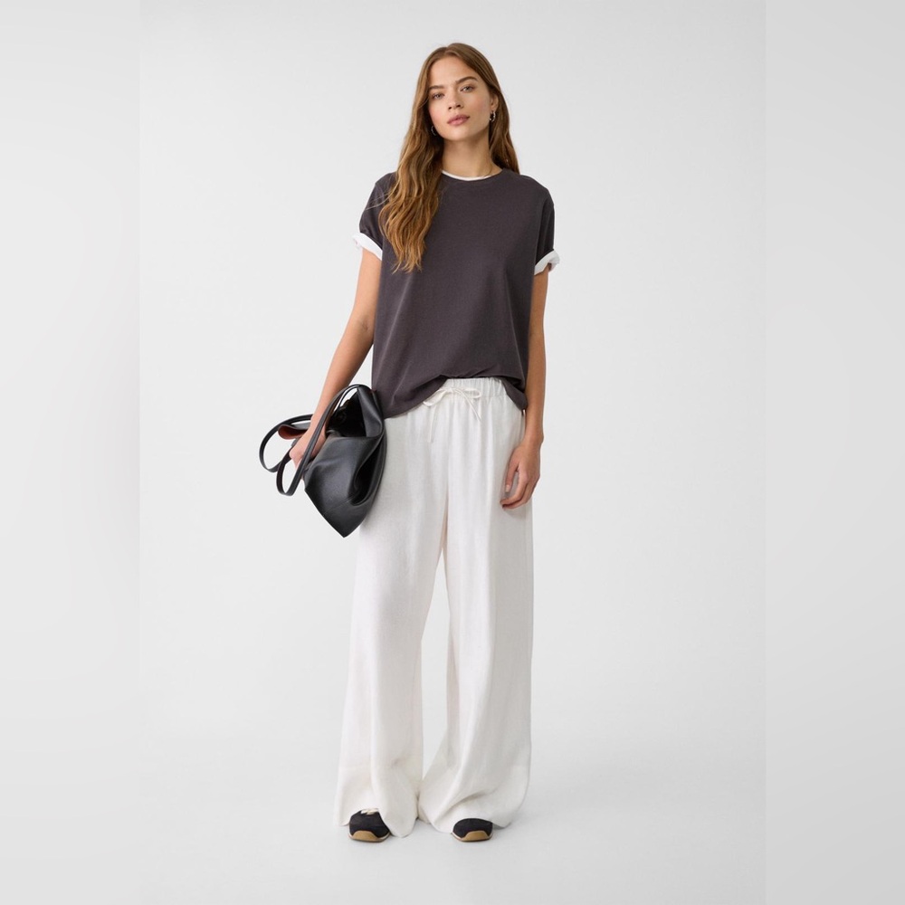 NWT Stradivarius White Linen Blend Wide Leg Pants M